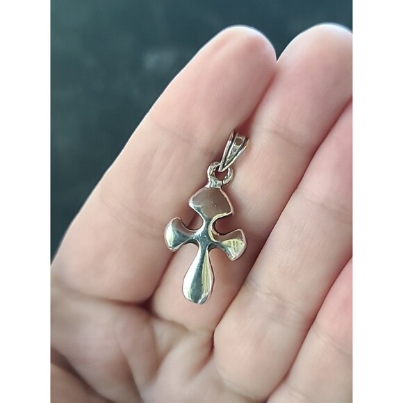 925 Sterling Silver Puffy Cross Pendant Vintage - Picture 3 of 10